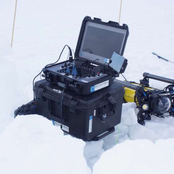Boxfish ROV Complete Kit in the Snow, Antarctica