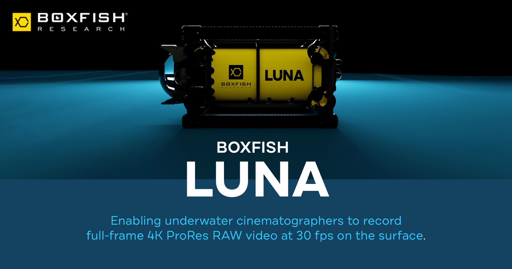 Graphic announcing that Boxfish Luna now gives underwater cinematographers the creative flexibility of ProRes RAW