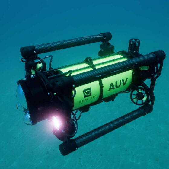 Underwater Autonomous Boxfish AUV 6DOF Sensors Lights On