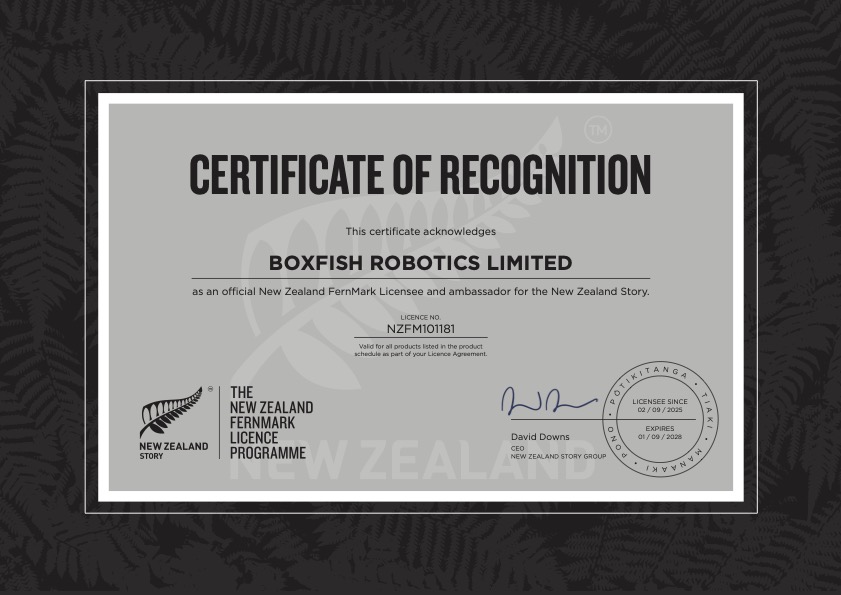 Boxfish Robotics Fernmark Certificate