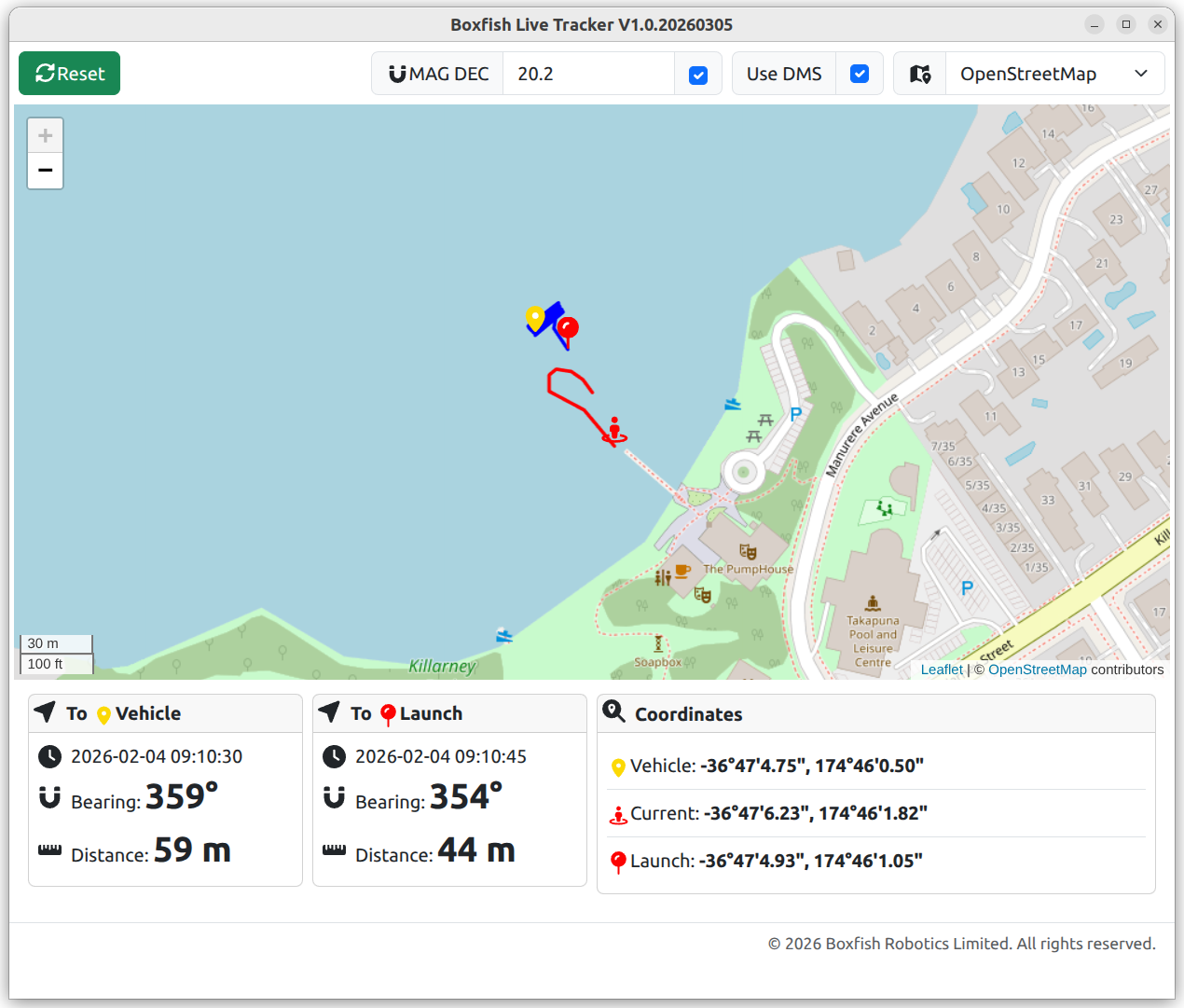 Boxfish Live Tracker Software Interface During Field Deployment